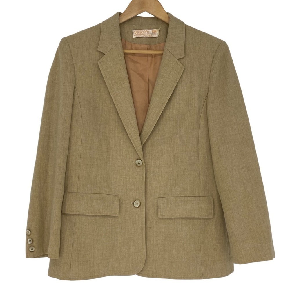 Pendleton wool button front blazer jacket in khaki tan wms sz 12